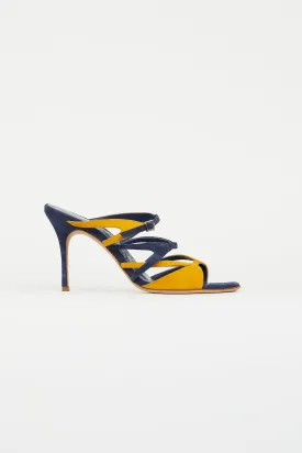 Navy & Yellow Suede Bassar Strappy Heel