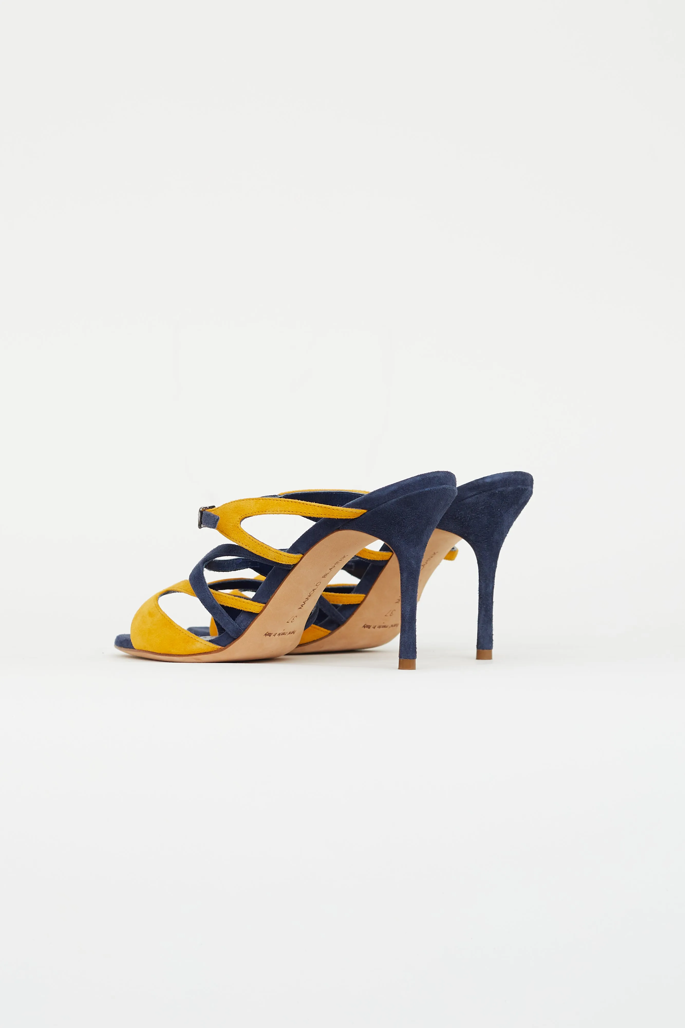 Navy & Yellow Suede Bassar Strappy Heel