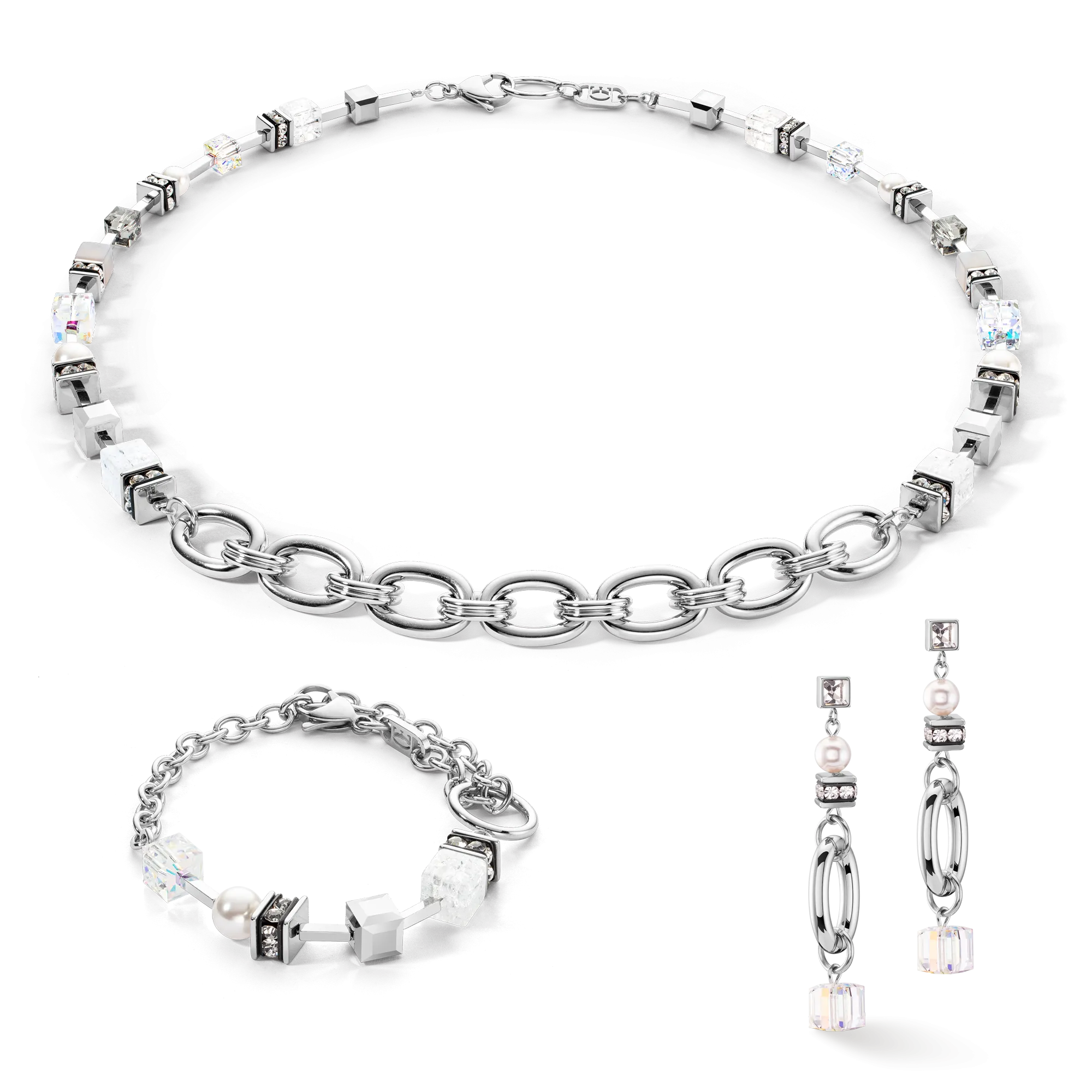 Necklace Chunky Chain & Cubes Runway Exlusive silver