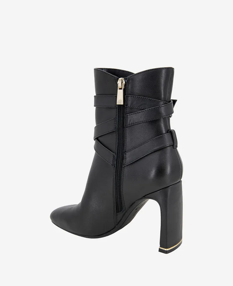 Nellie Leather Buckle Heel Bootie