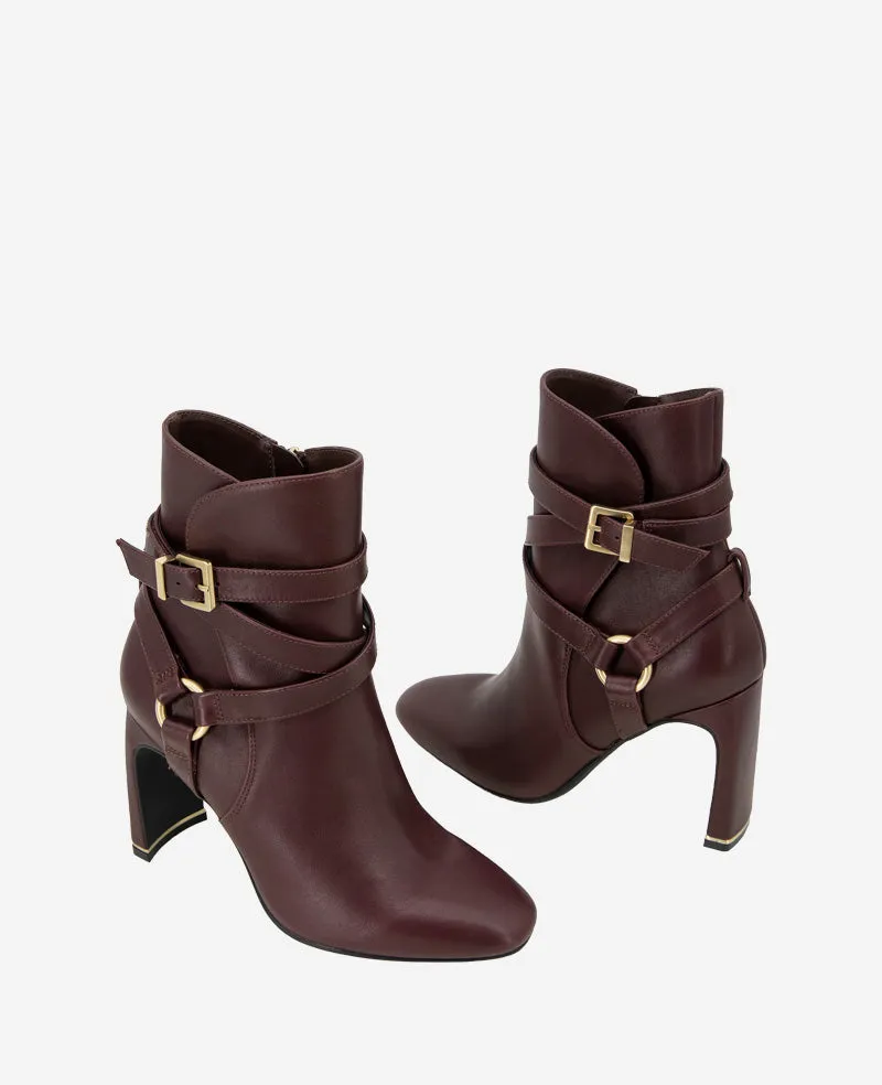 Nellie Leather Buckle Heel Bootie