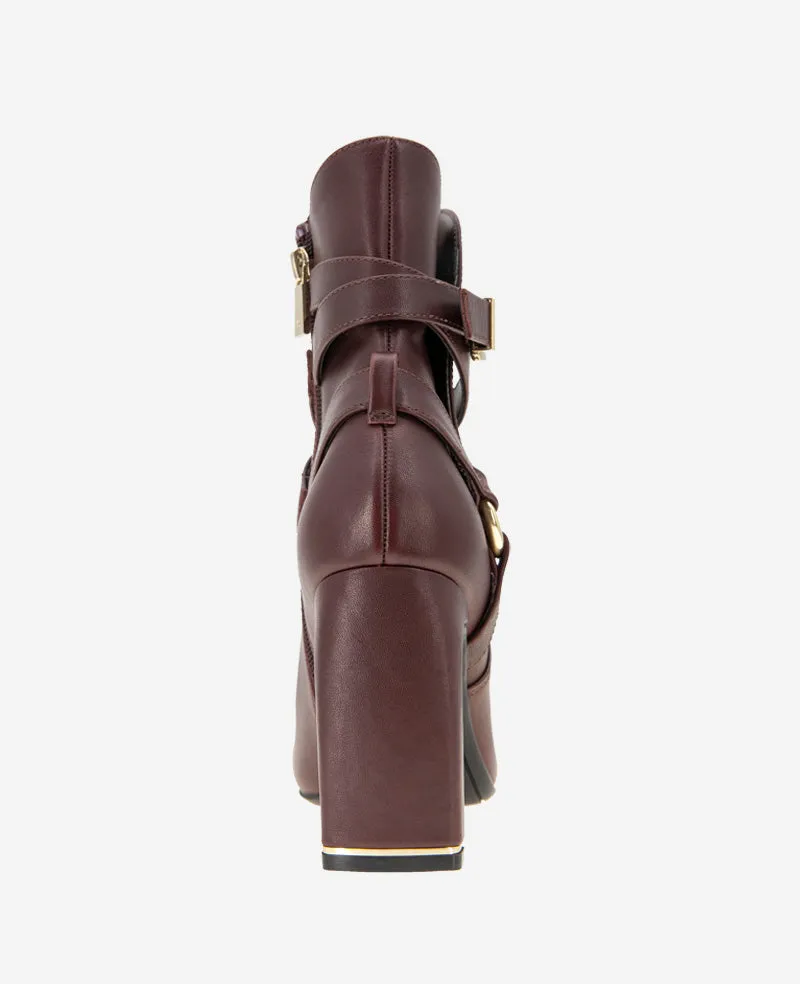 Nellie Leather Buckle Heel Bootie