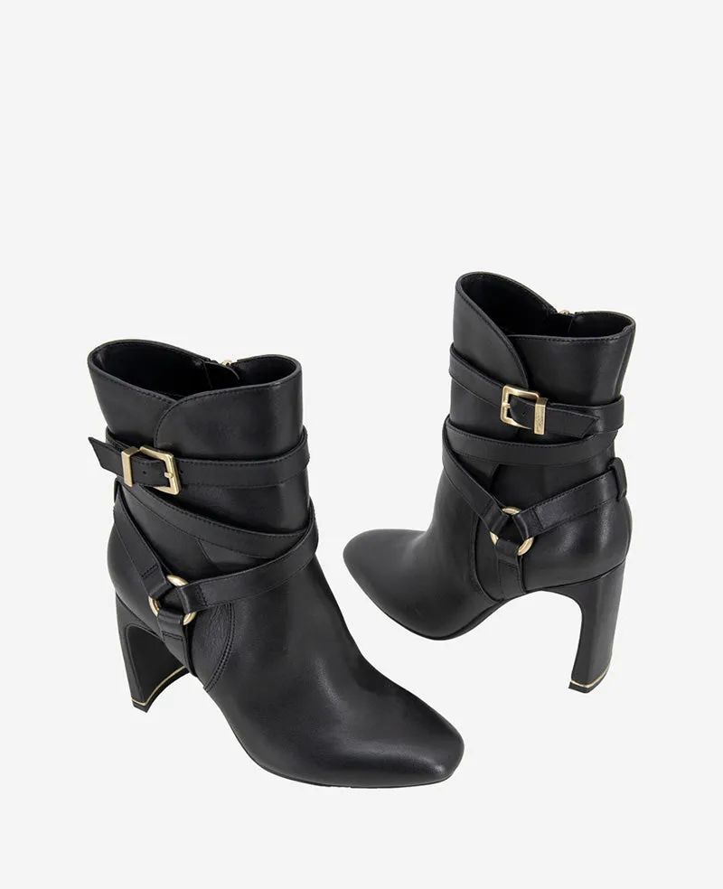 Nellie Leather Buckle Heel Bootie