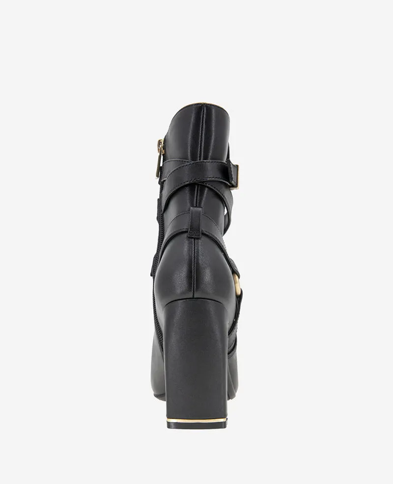 Nellie Leather Buckle Heel Bootie