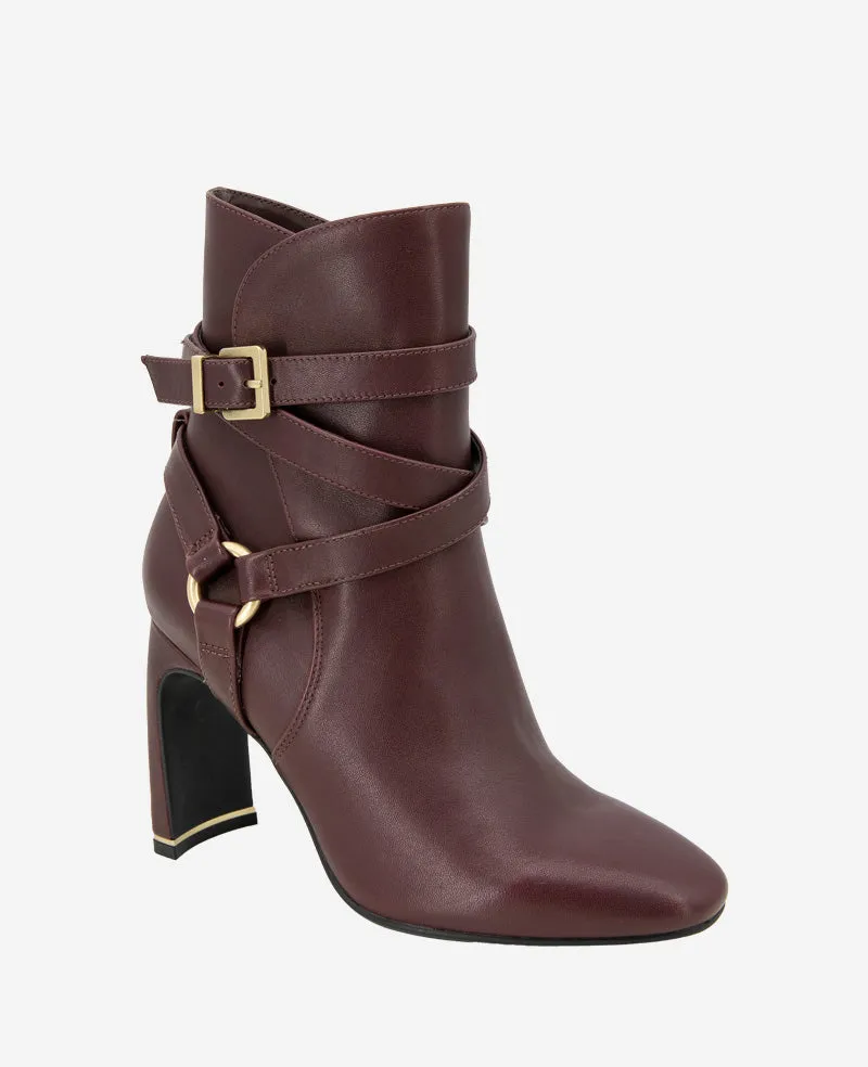 Nellie Leather Buckle Heel Bootie