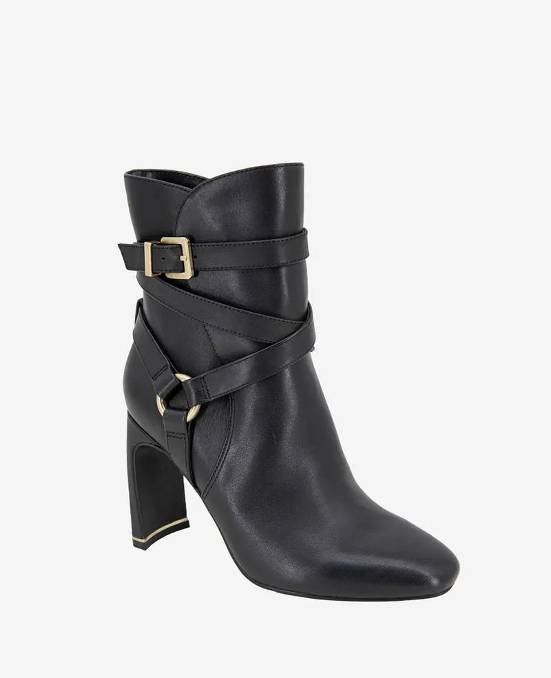 Nellie Leather Buckle Heel Bootie