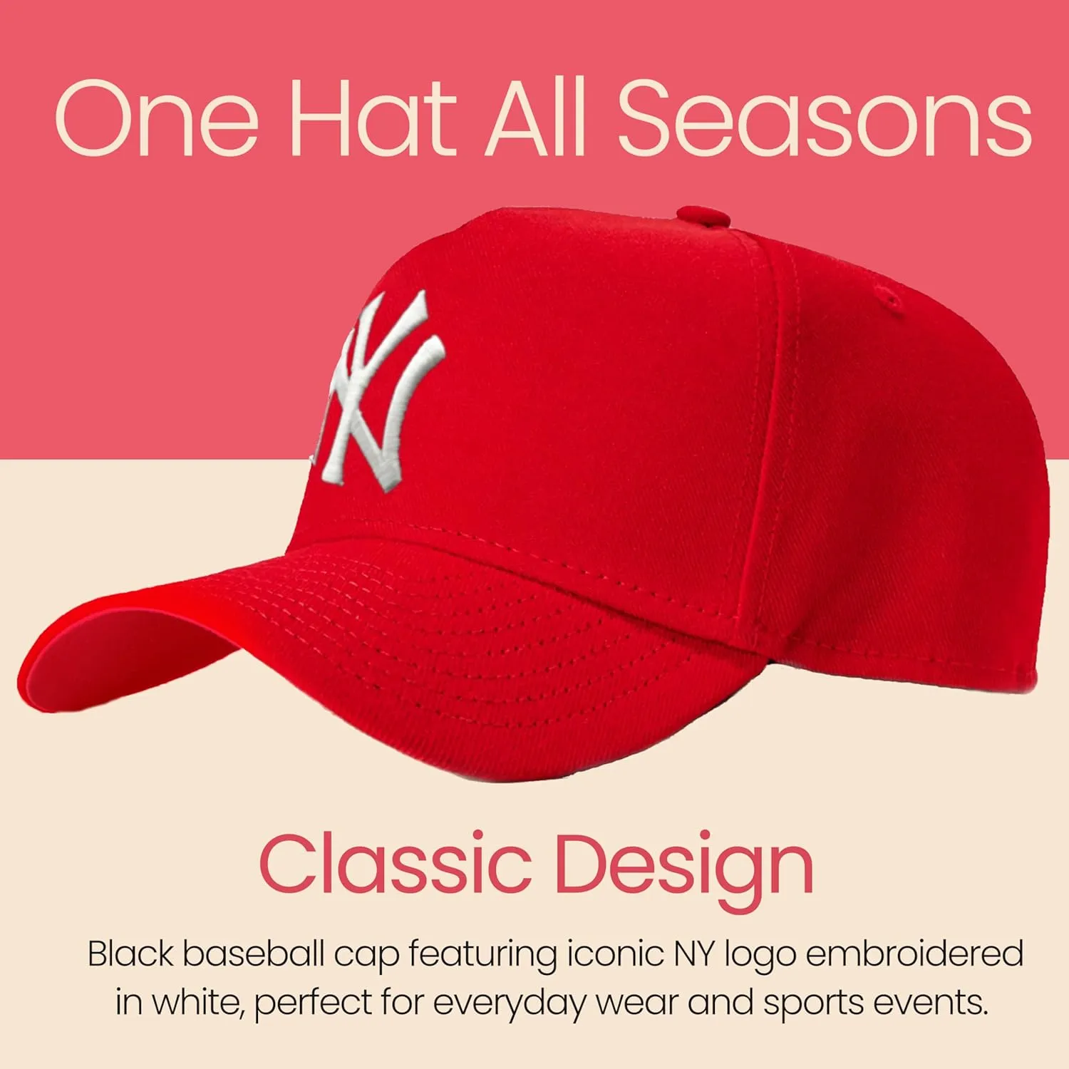 New York Baseball Cap Hat for Men and Women, Adjustable Pure Cotton, Buckle Up, One Size Fitted All