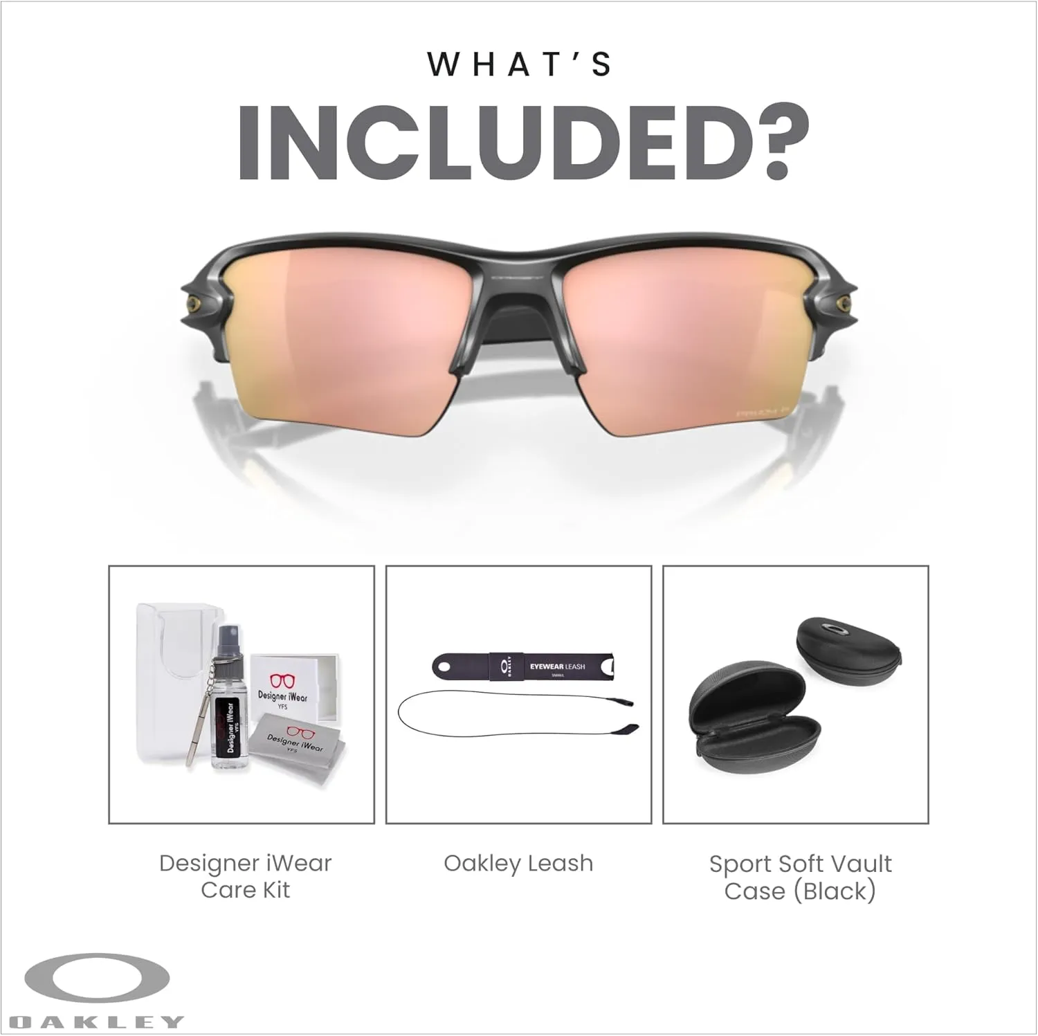 Oakley Flak 2.0 XL OO9188 Rectangle Sunglasses For Men   BUNDLE Leash   Designer iWear Care Kit