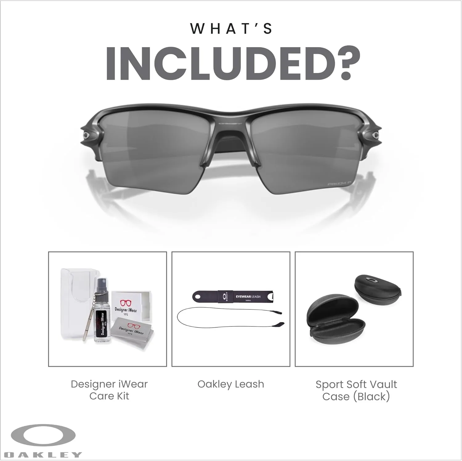 Oakley Flak 2.0 XL OO9188 Rectangle Sunglasses For Men   BUNDLE Leash   Designer iWear Care Kit