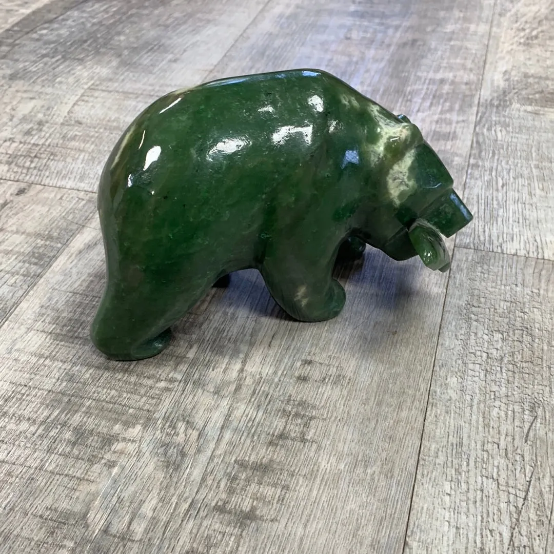 One of a Kind Jade Grizzly Bear Carving