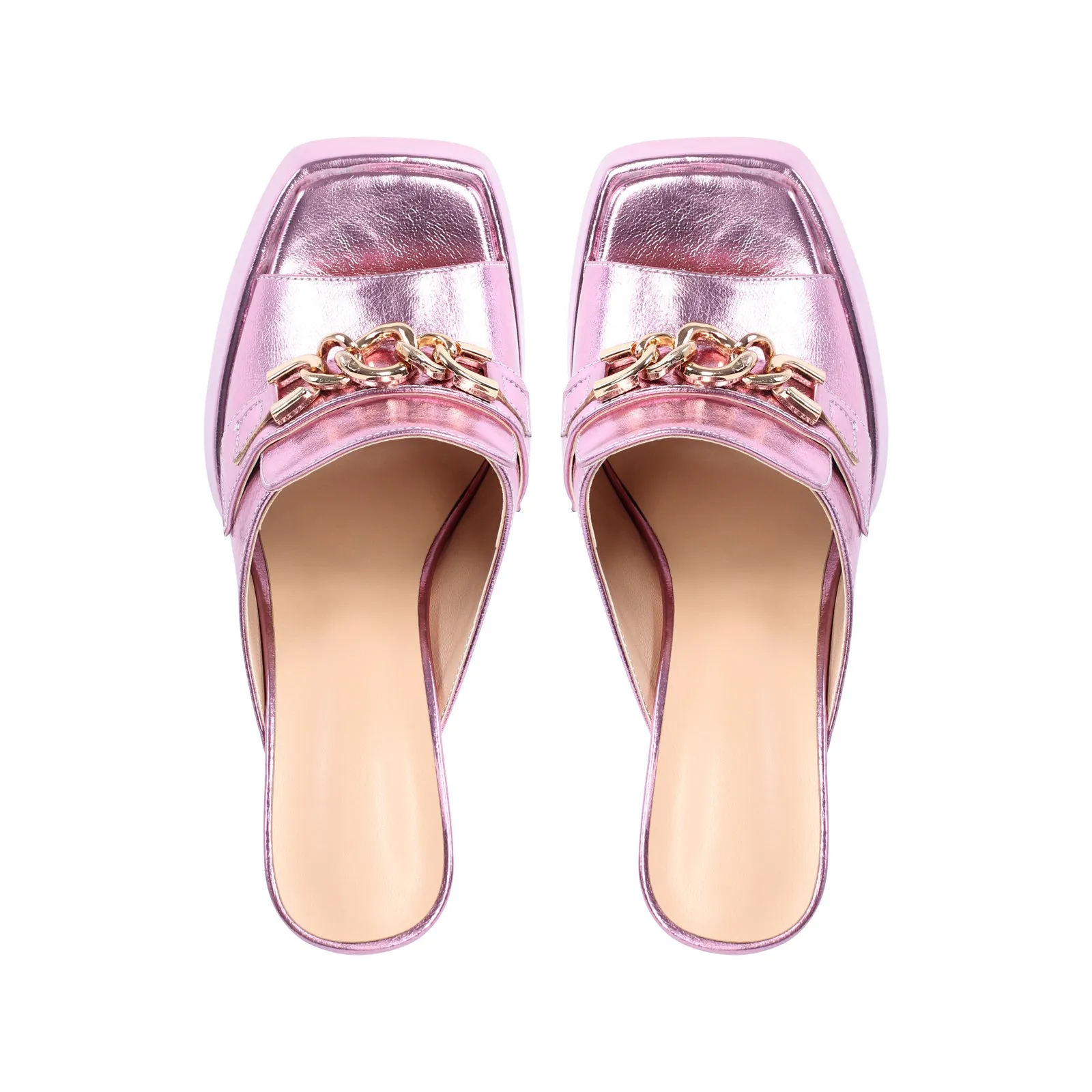 Open Toe Chunky Heel  Metal Chain Platform Sandals