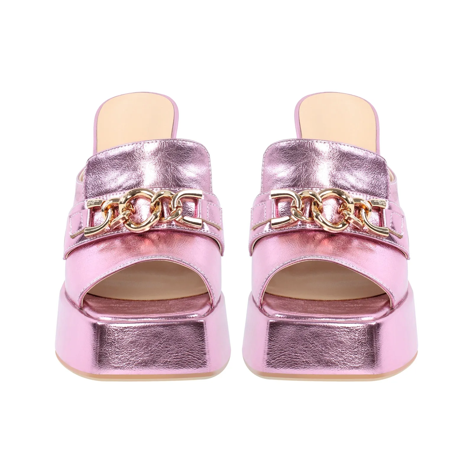 Open Toe Chunky Heel  Metal Chain Platform Sandals