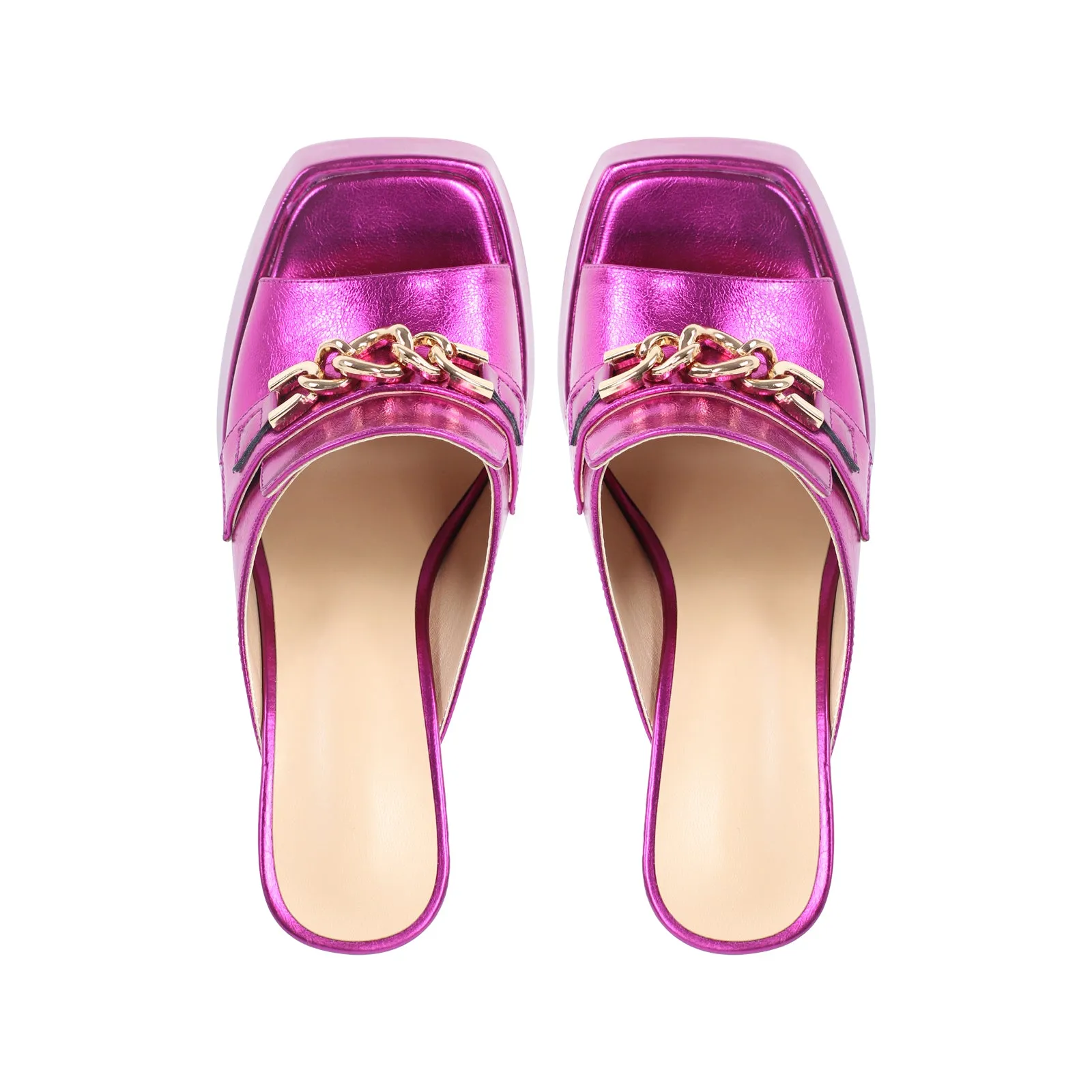 Open Toe Chunky Heel  Metal Chain Platform Sandals