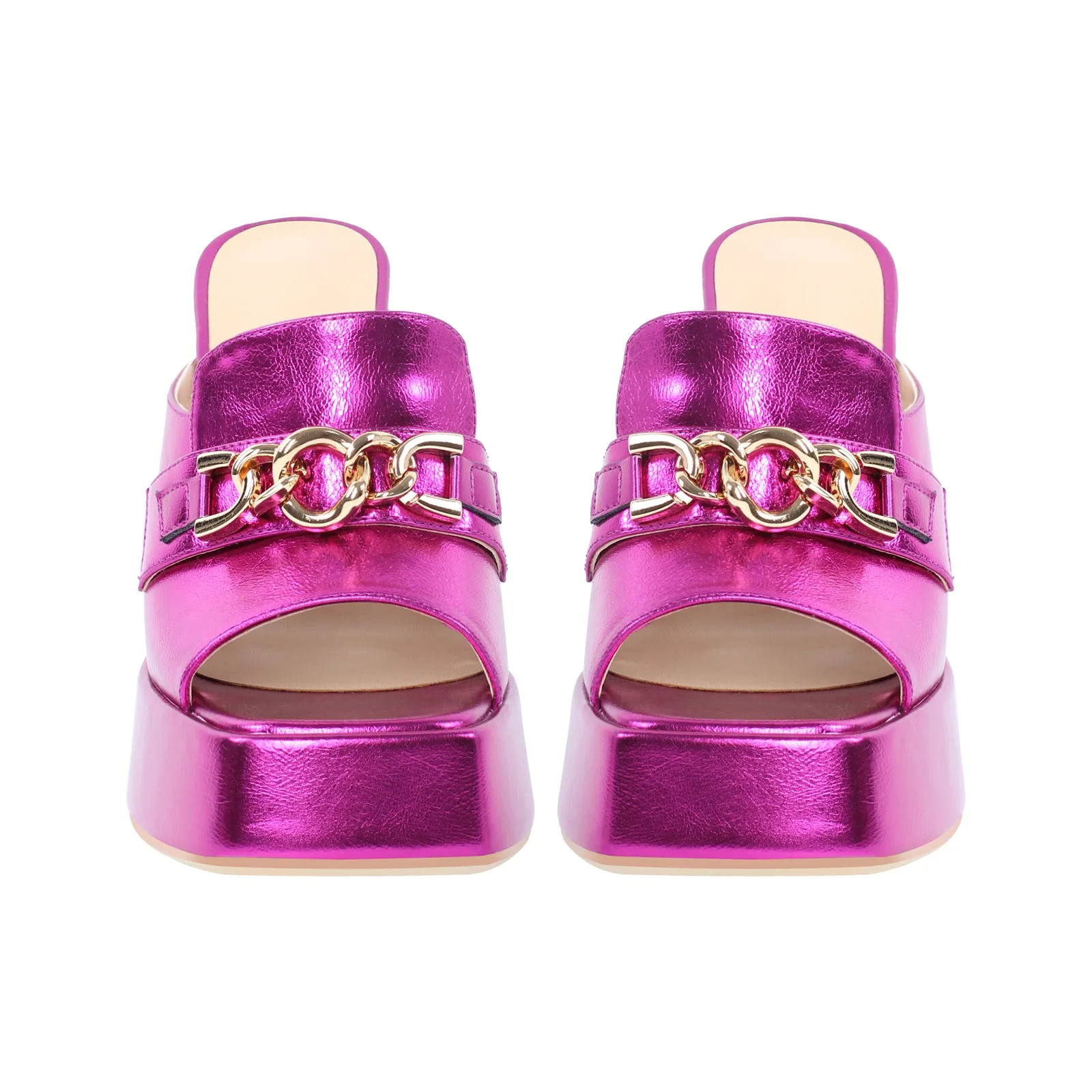 Open Toe Chunky Heel  Metal Chain Platform Sandals