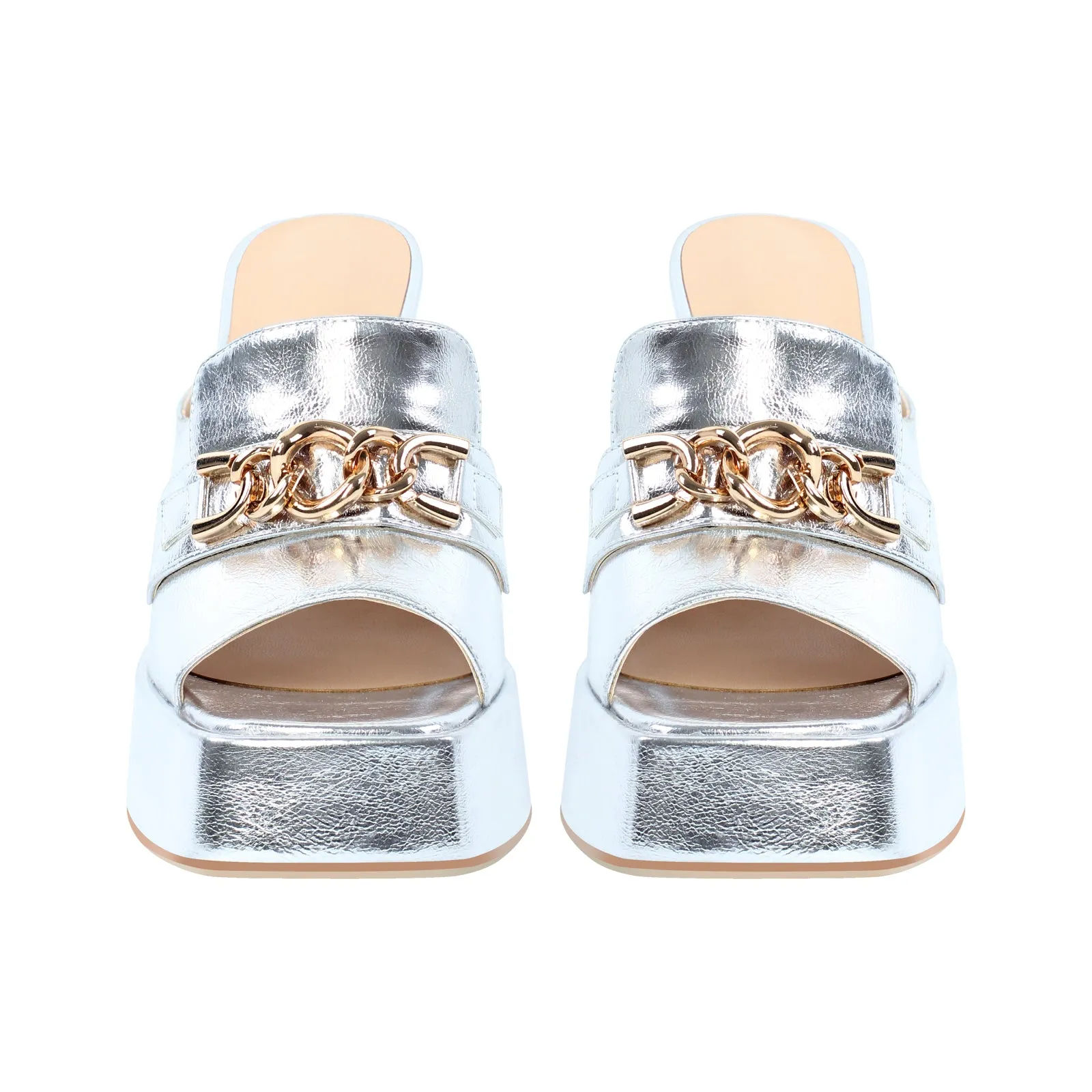 Open Toe Chunky Heel  Metal Chain Platform Sandals