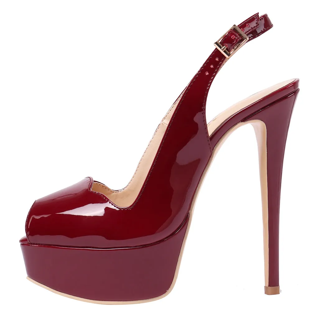 Party 14cm Burgundy Slingbacks Pumps Spike Stilettos with Platform