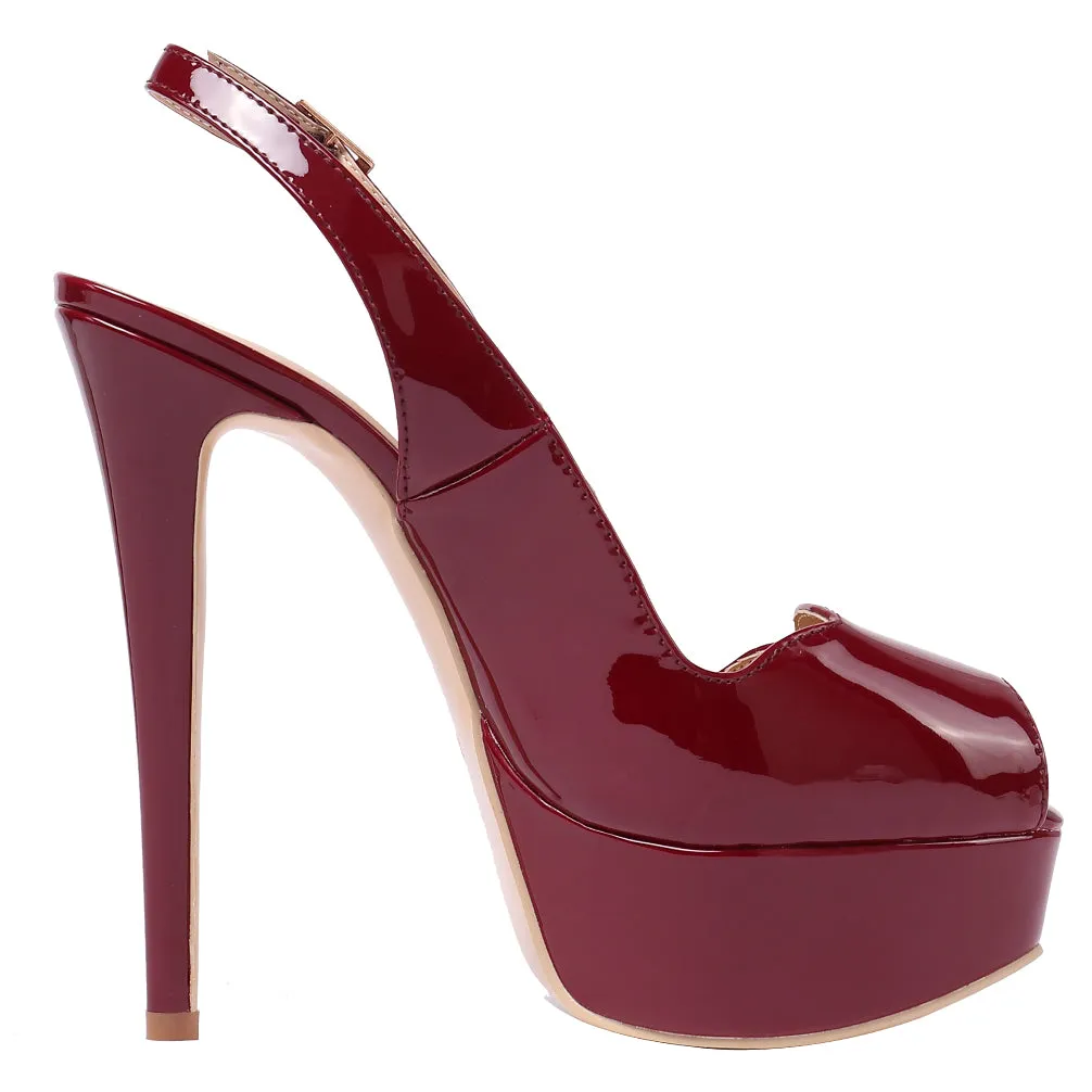 Party 14cm Burgundy Slingbacks Pumps Spike Stilettos with Platform