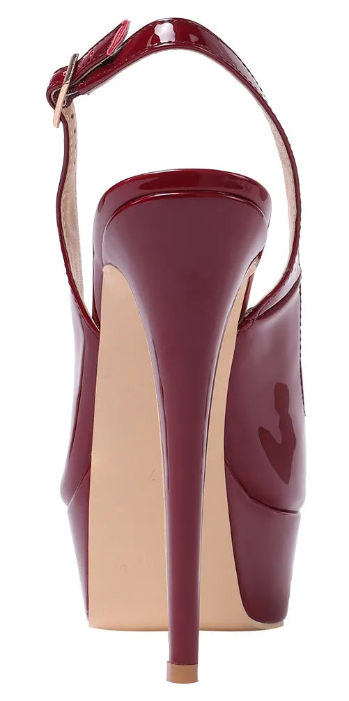 Party 14cm Burgundy Slingbacks Pumps Spike Stilettos with Platform