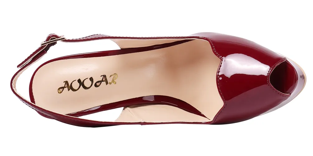 Party 14cm Burgundy Slingbacks Pumps Spike Stilettos with Platform