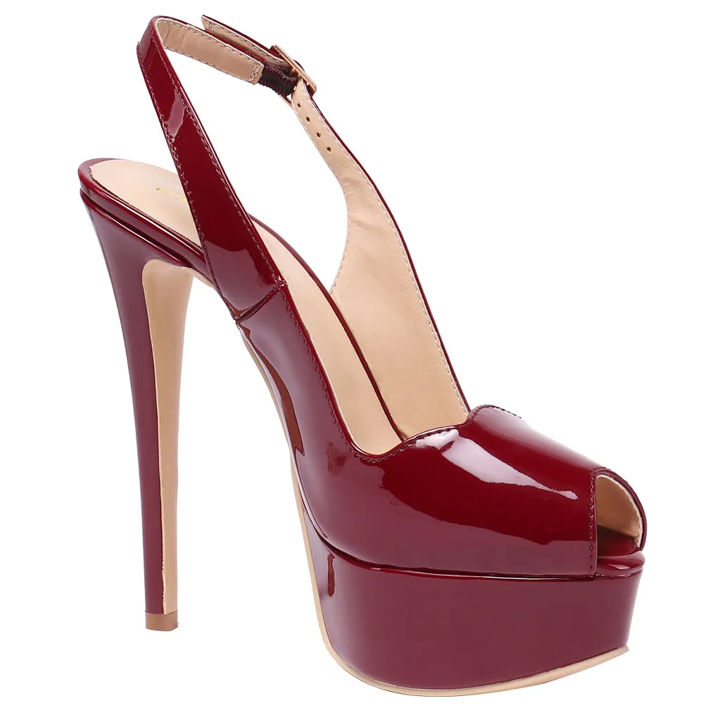 Party 14cm Burgundy Slingbacks Pumps Spike Stilettos with Platform