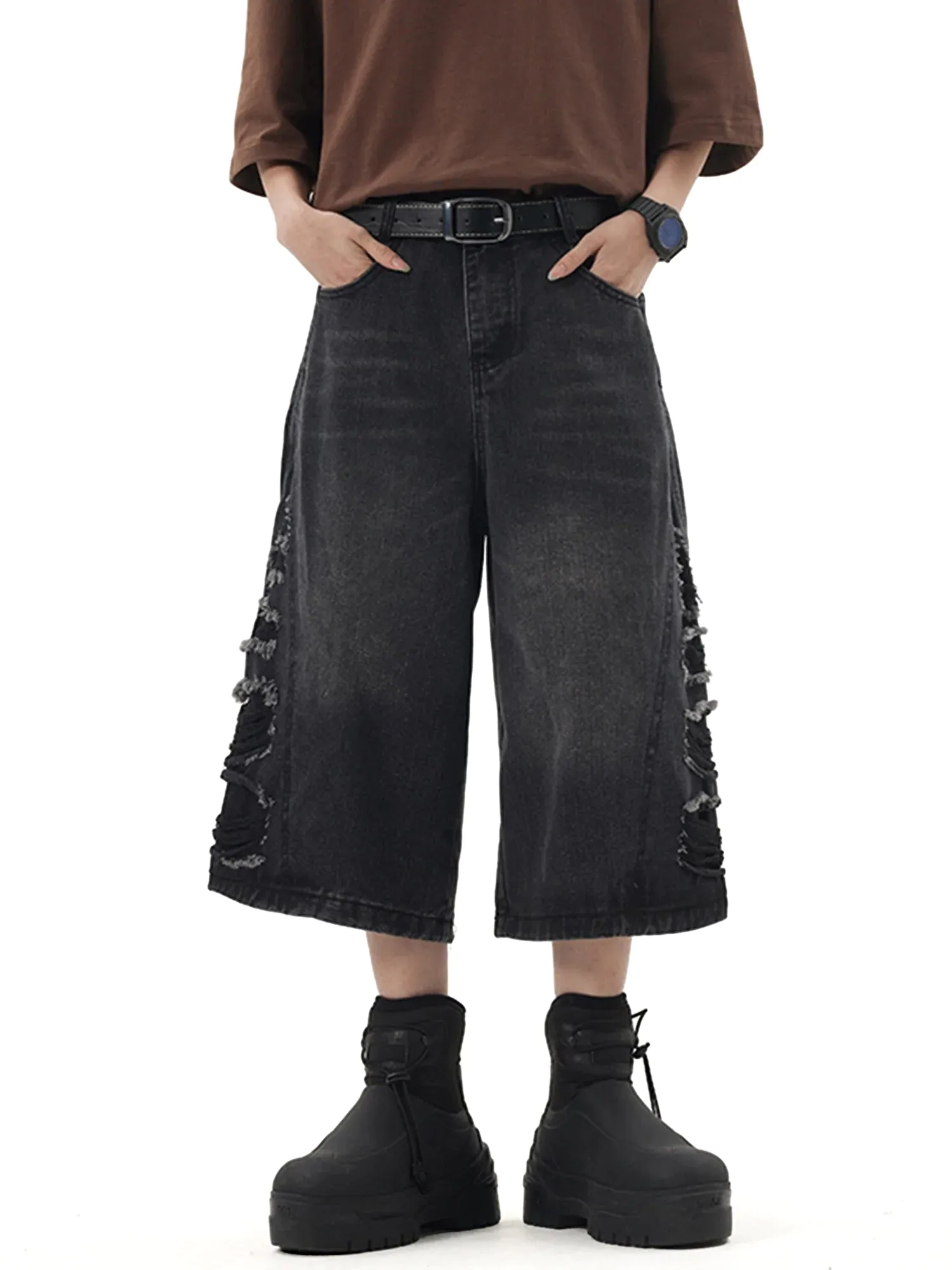 Patchwork Fur-trimmed Whiskered Jorts - 2040