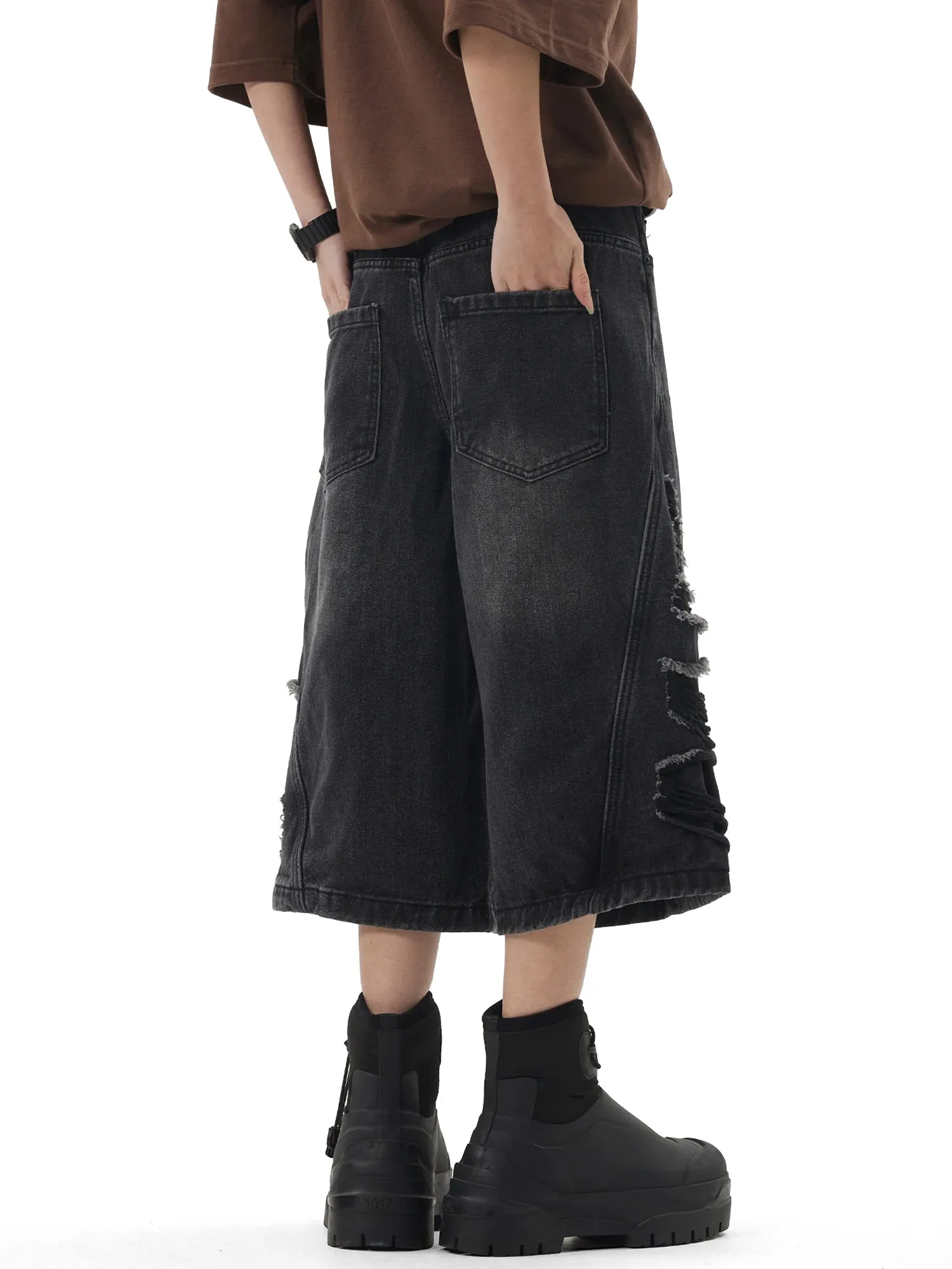 Patchwork Fur-trimmed Whiskered Jorts - 2040