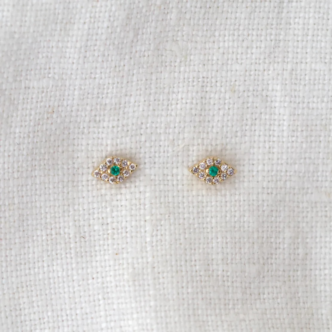 Pave & Emerald Evil Eye Flat Back Studs