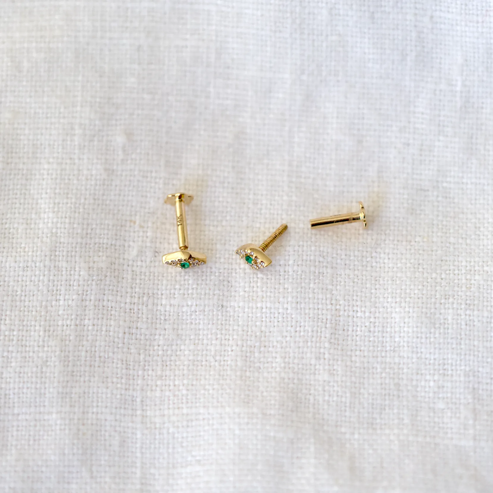 Pave & Emerald Evil Eye Flat Back Studs
