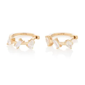 Pear, Emerald and Marquise Diamond Stud Earrings