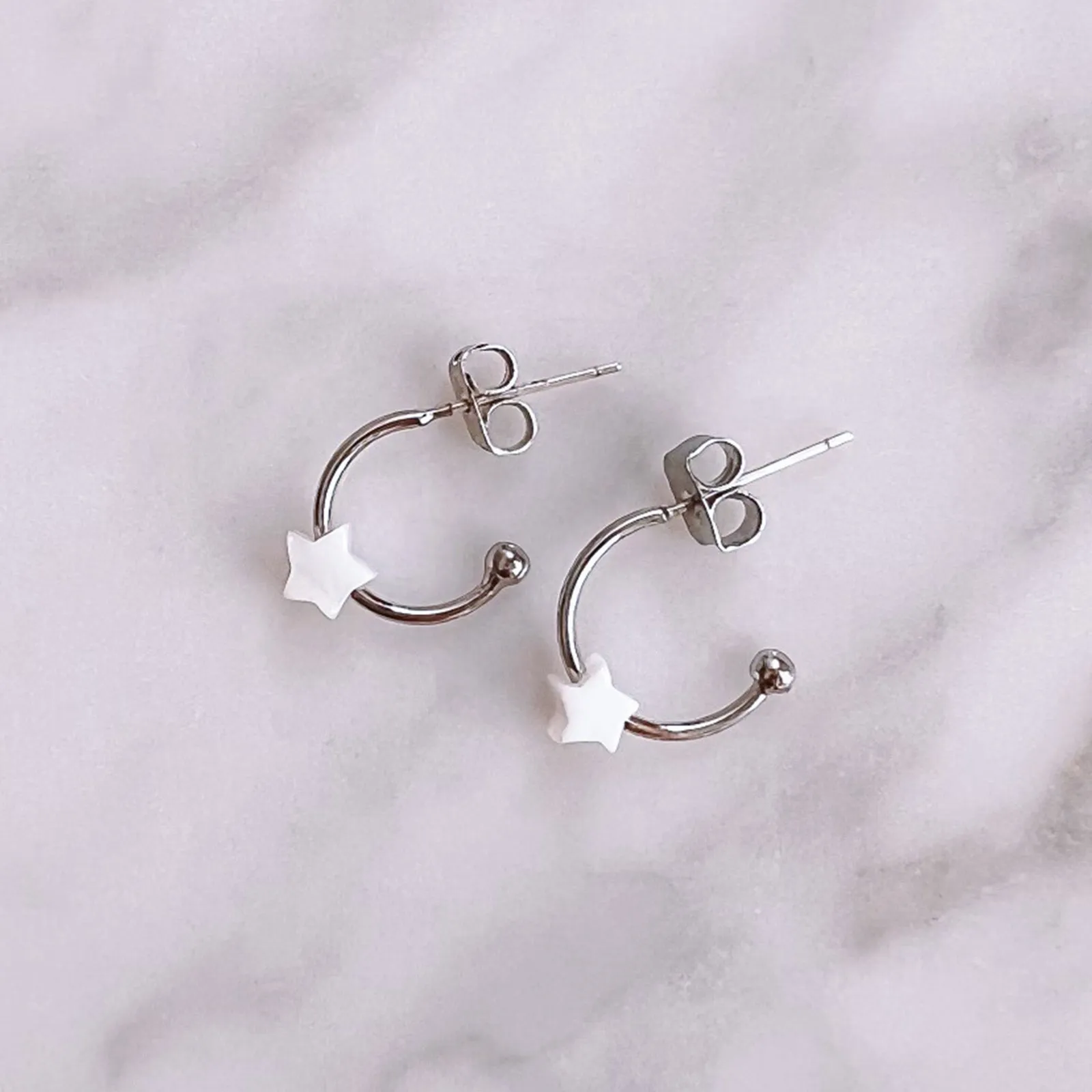 Pearlized Star Bead Hoop Earrings
