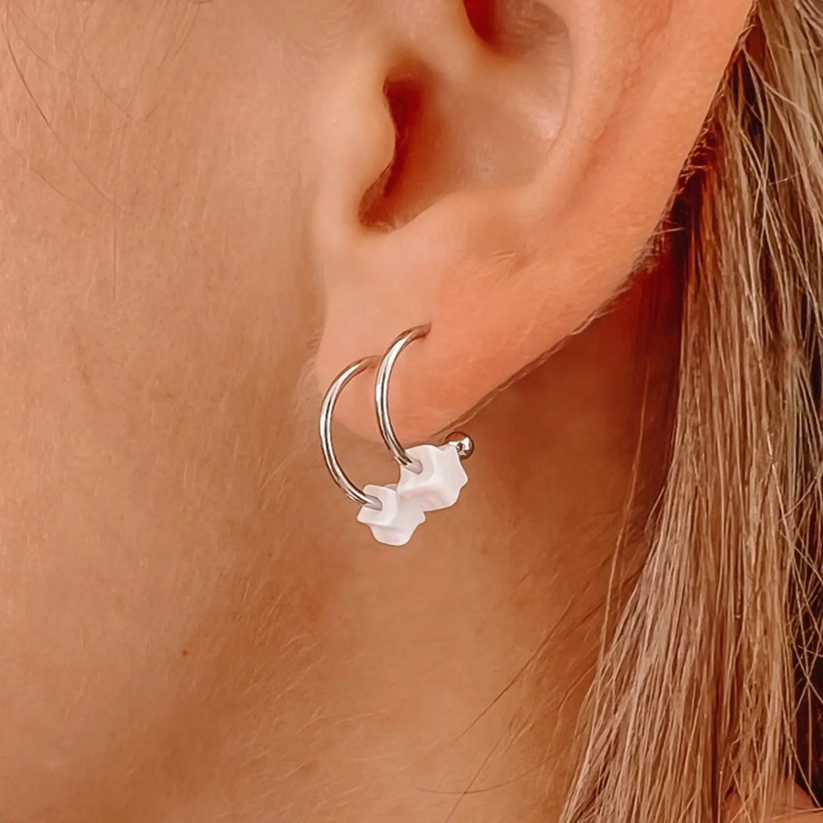 Pearlized Star Bead Hoop Earrings