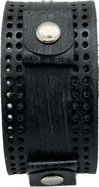 Perforated Distressed Black Leather Cuff