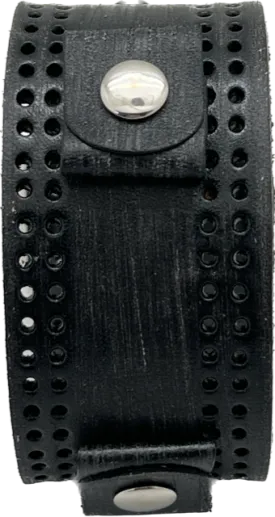 Perforated Distressed Black Leather Cuff