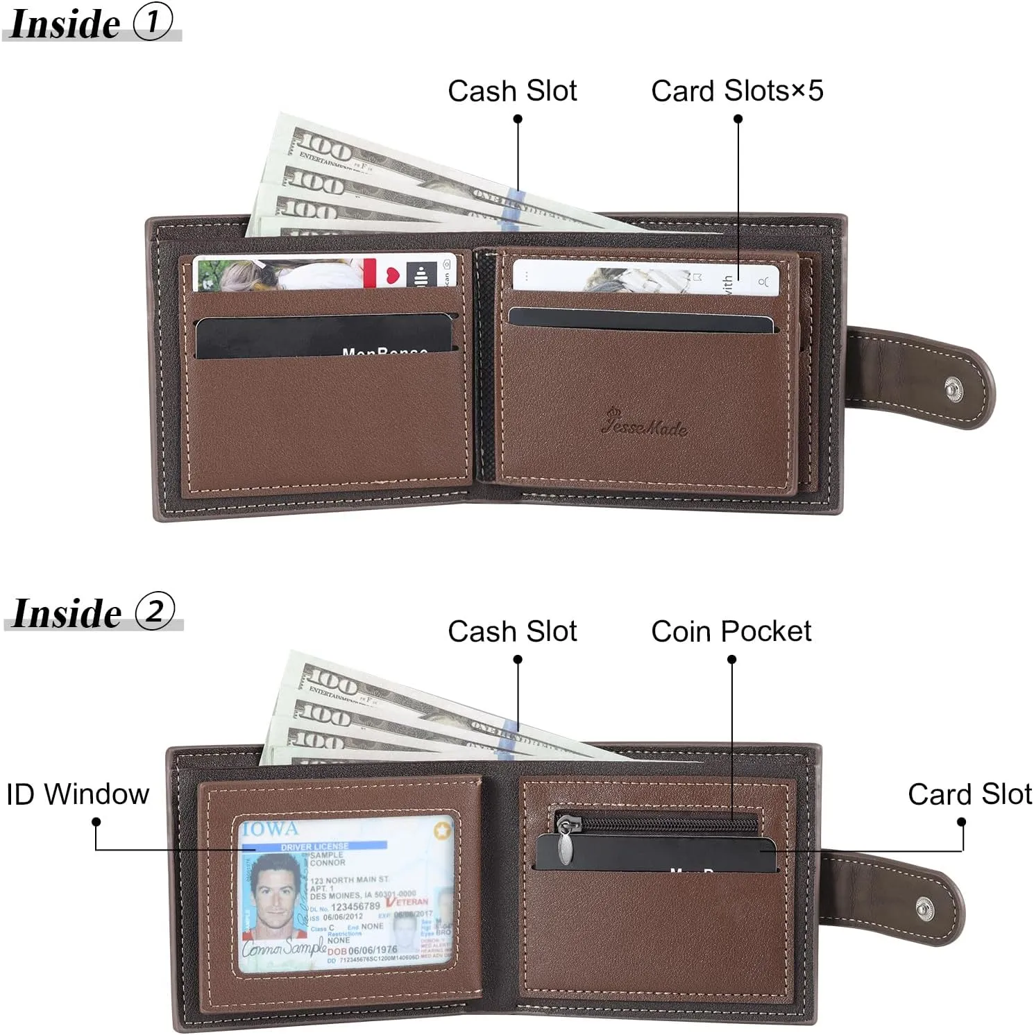 Personalized Photo Mens Wallets Leather: Custom Initial Name Bi-fold Wallet for Men Father - Men's wallets Wallet for Dad Boyfriend Grandpa Birthday Gift (Dark Coffee Photo Name)