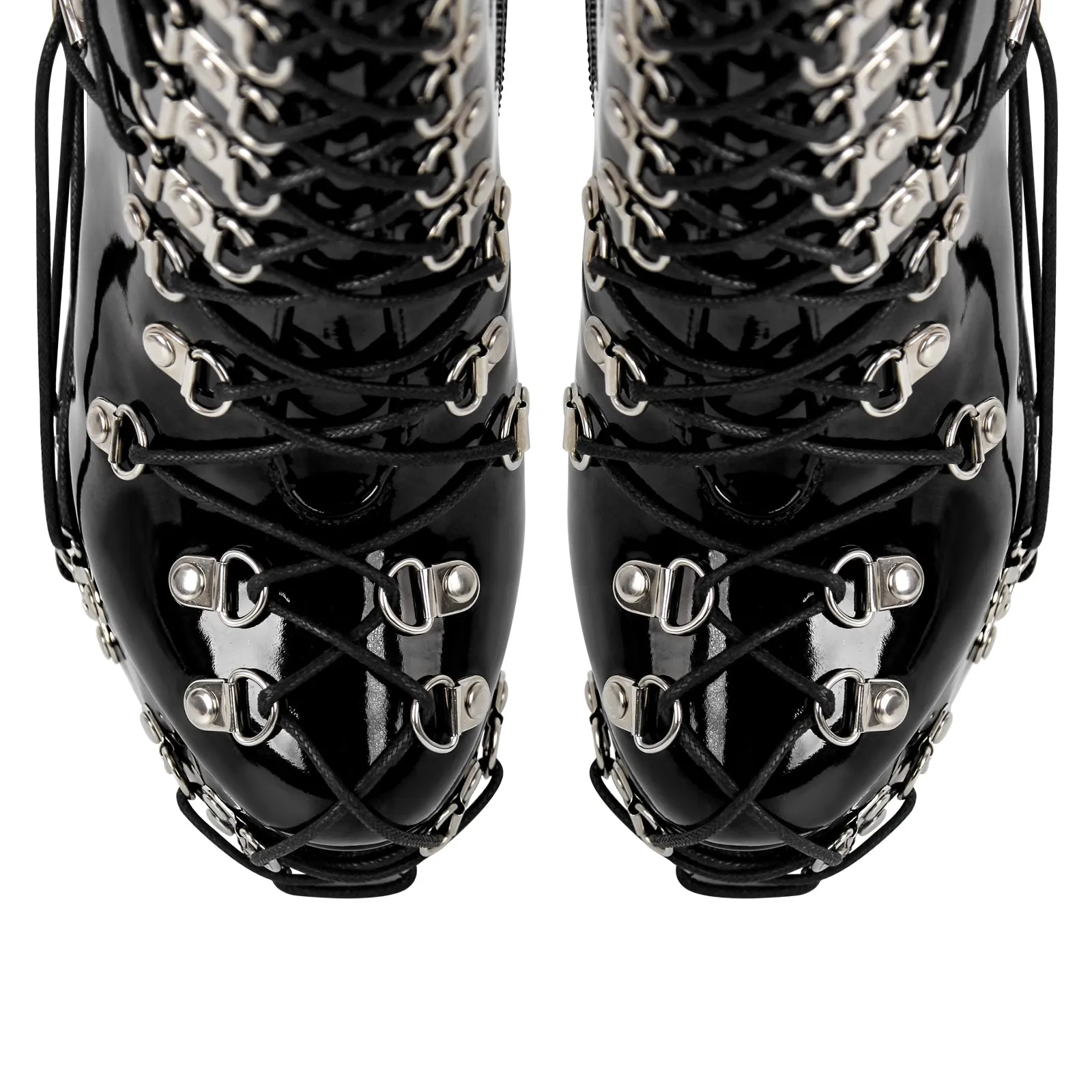 Platform Metal Buckles Lace-up Chunky Heel Ankle Boots