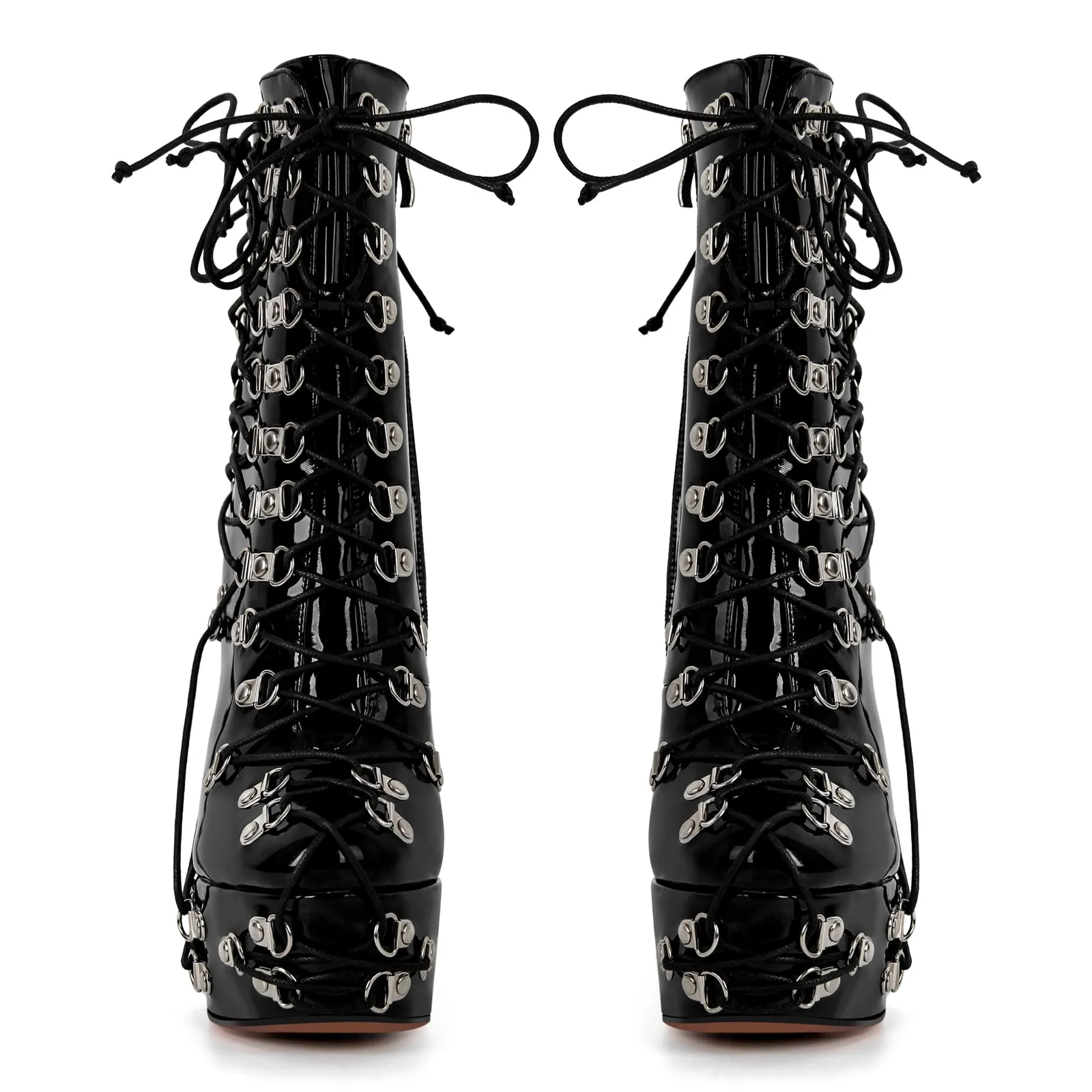 Platform Metal Buckles Lace-up Chunky Heel Ankle Boots