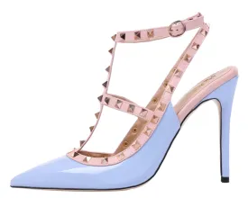 Pointed Toe 10cm Blue Patent High Heels Glitter Studs Dress Party Pumps for Woman