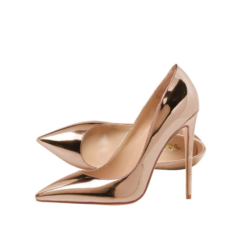 Pointed Toe 12cm / 10cm High Heels Glitter Patent Party Pumps for Woman