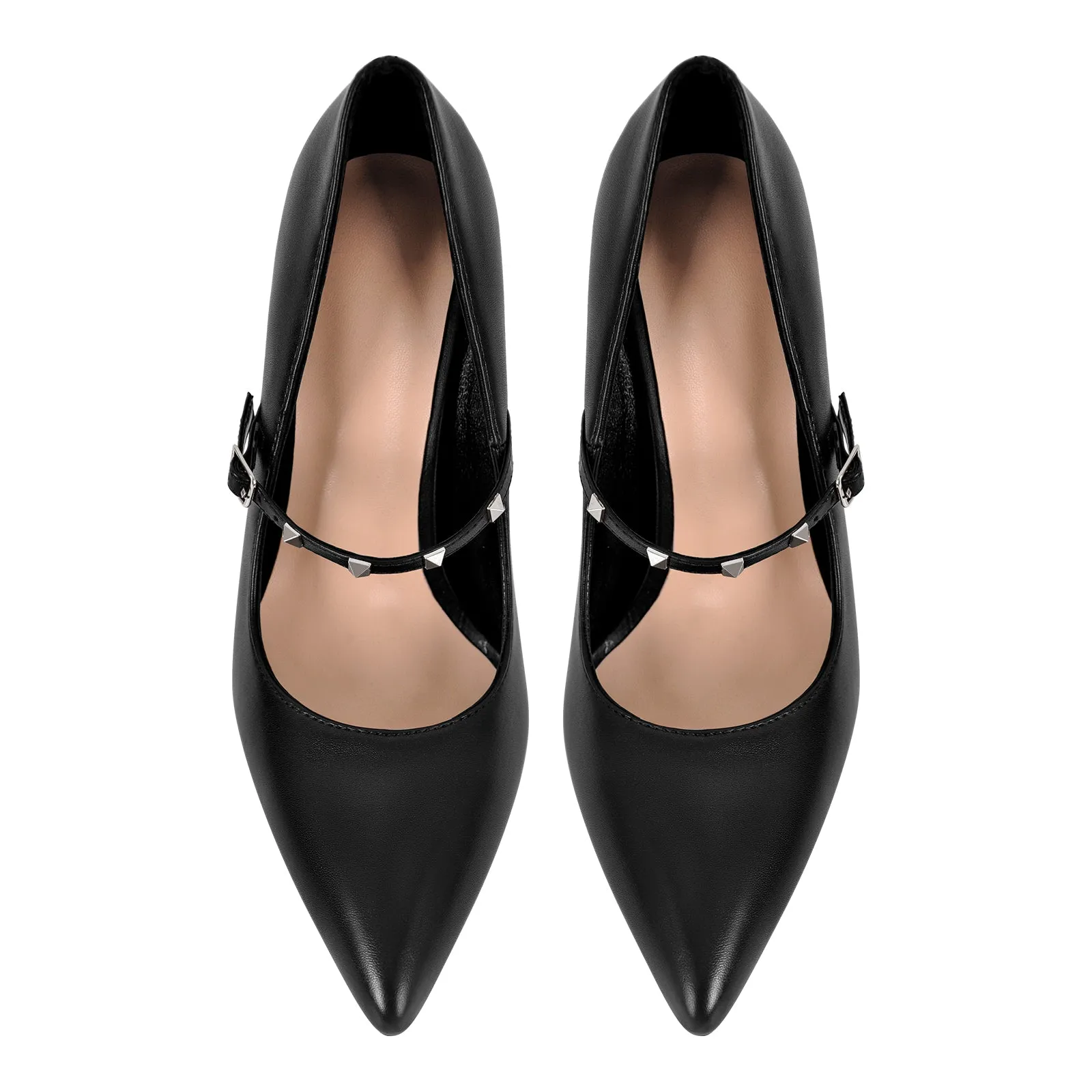 Pointed Toe Rivet Strap Stiletto Pumps