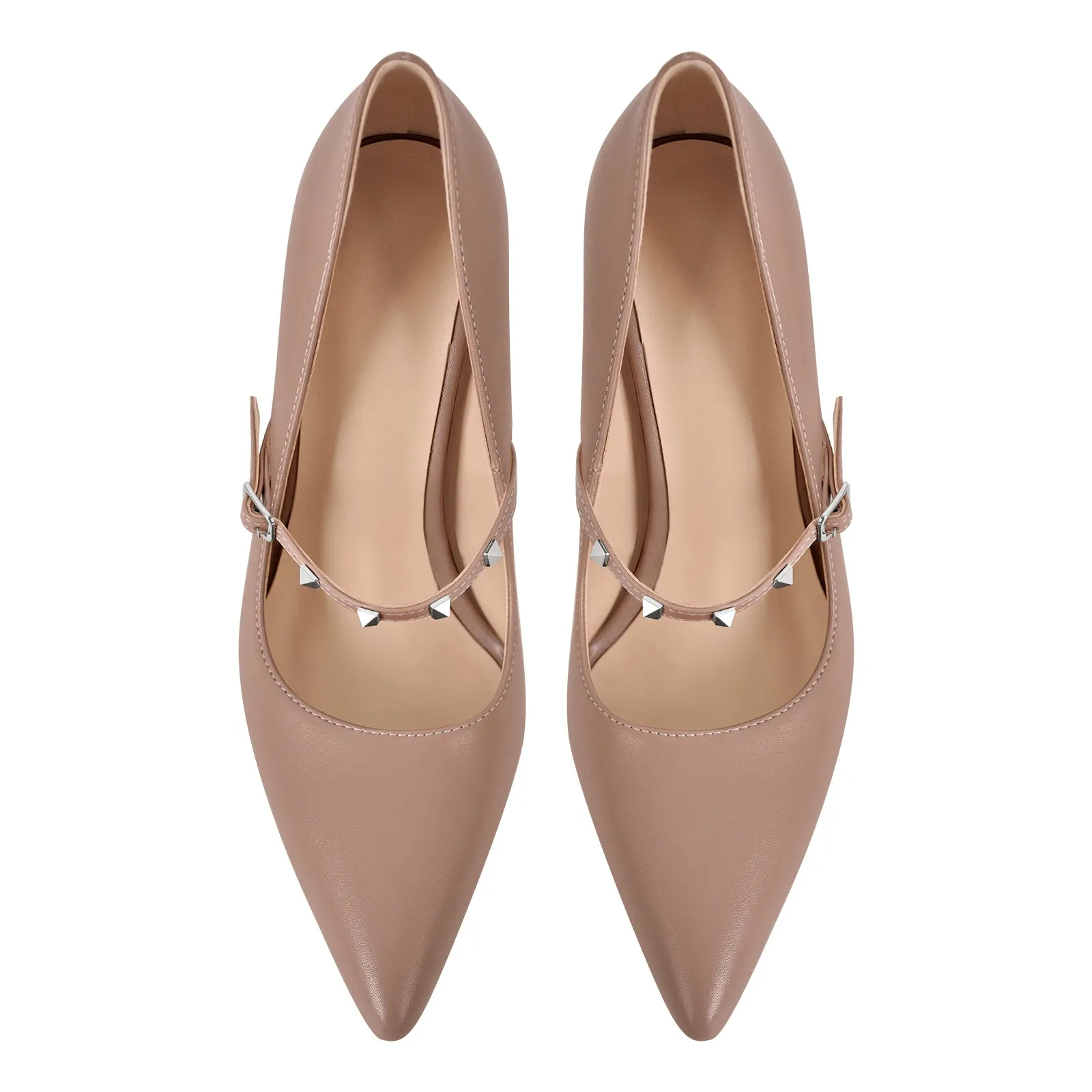Pointed Toe Rivet Strap Stiletto Pumps