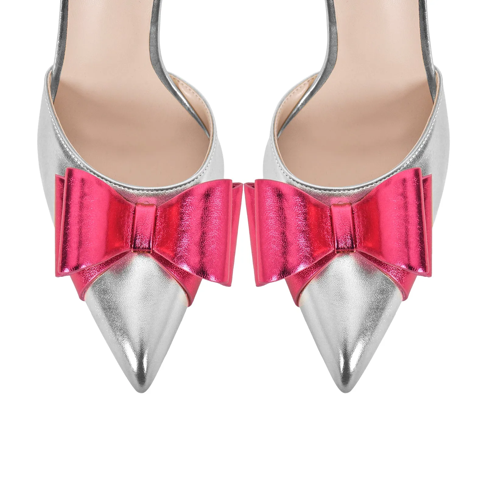 Pointed Toe Stiletto Slingback Bow Pumps