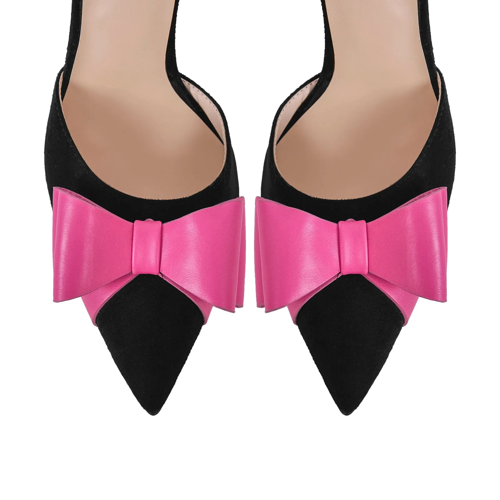 Pointed Toe Stiletto Slingback Bow Pumps