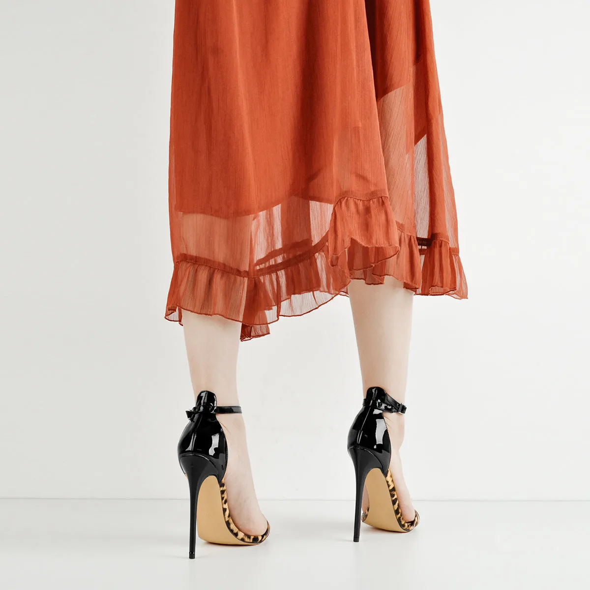 Pointy Open Toe Leopard Ankle Sandals