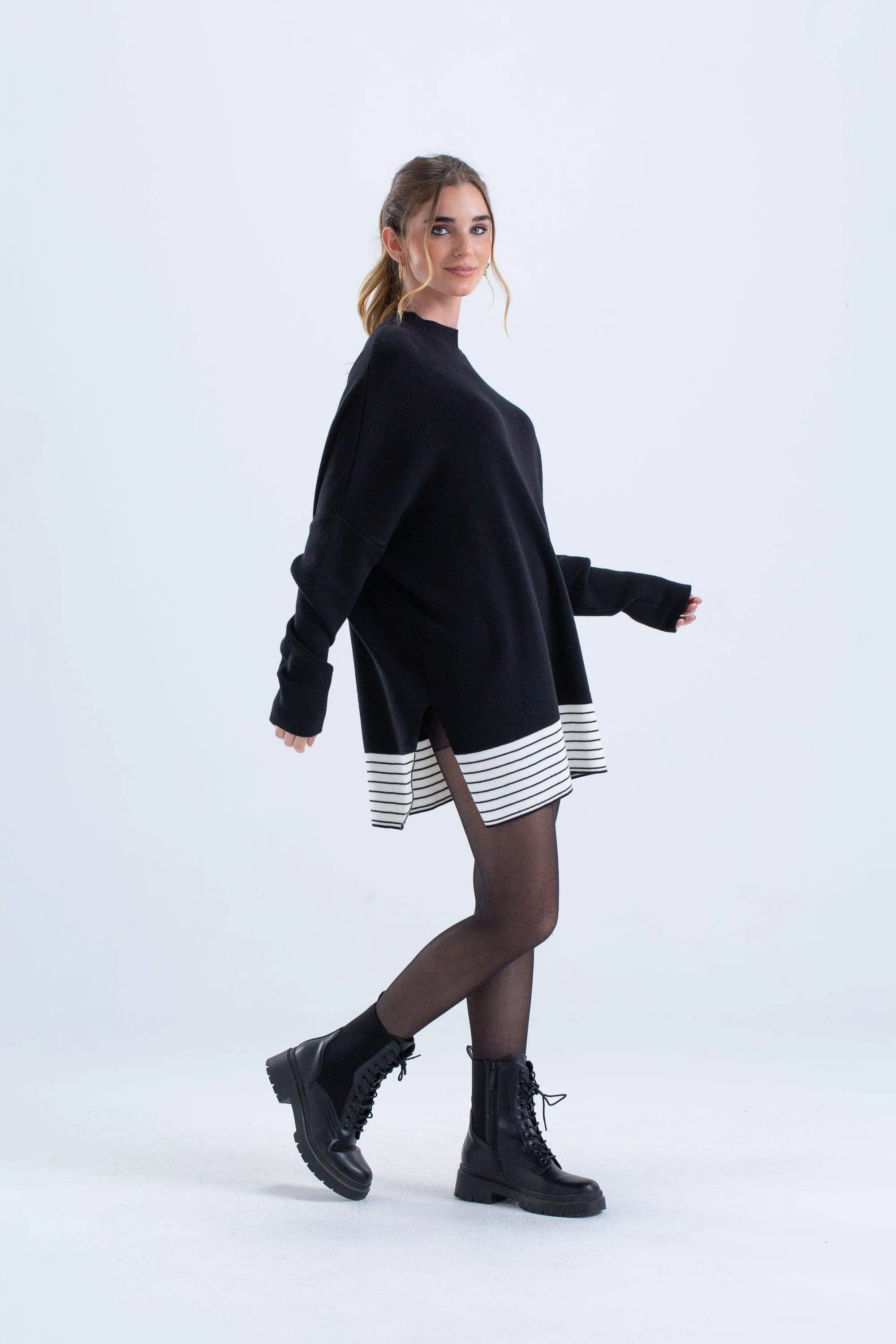 Poncho with White Striped End