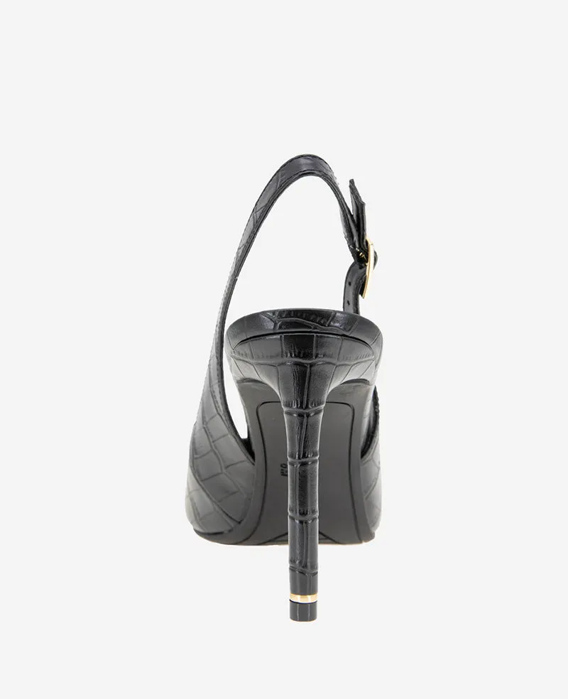 Quinnly Leather Croco Heel Slingback