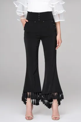 Rania Fawaz - Black Flare Tasseled Hem Trousers