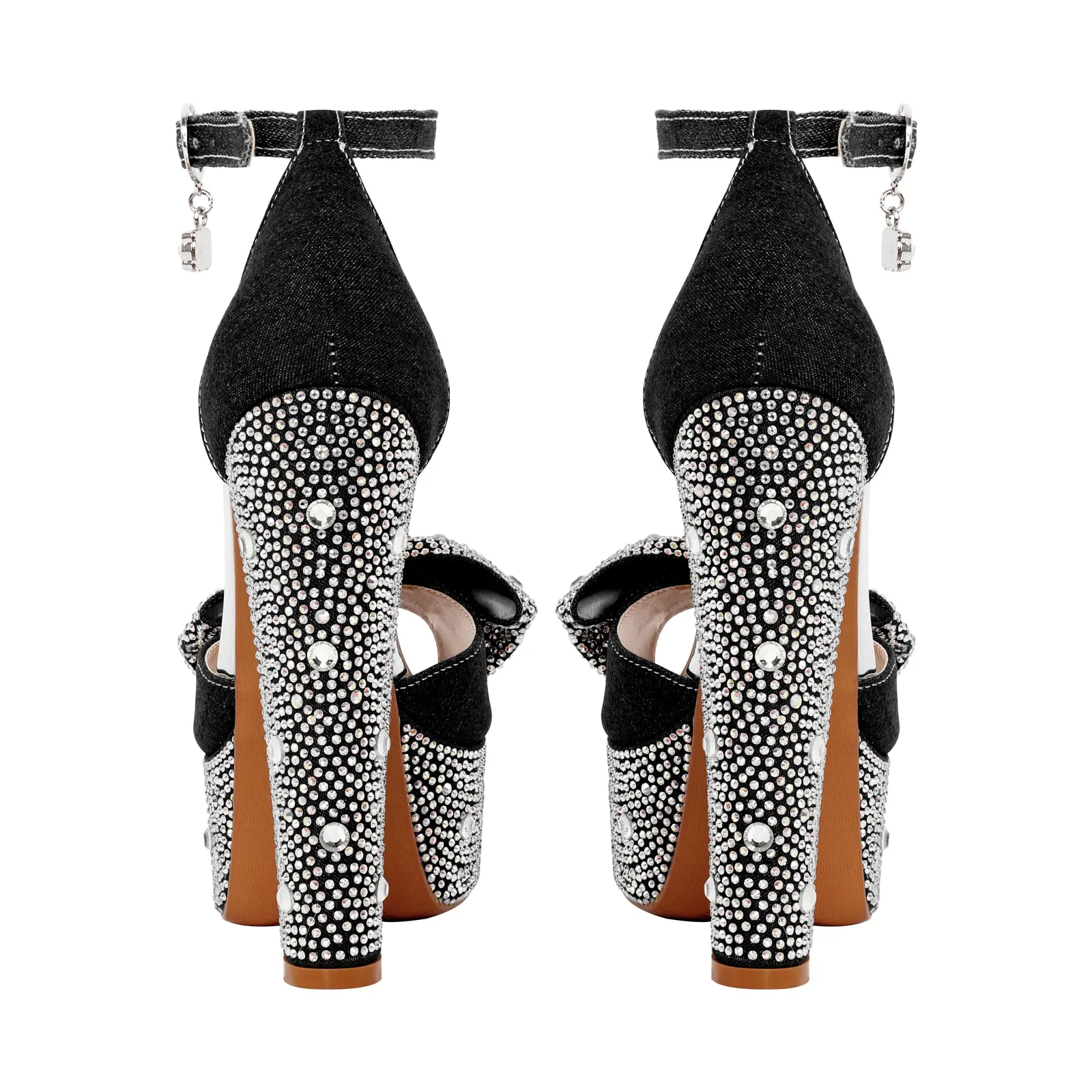 Rhinestone Bow Peep Toe High Heel Sandals