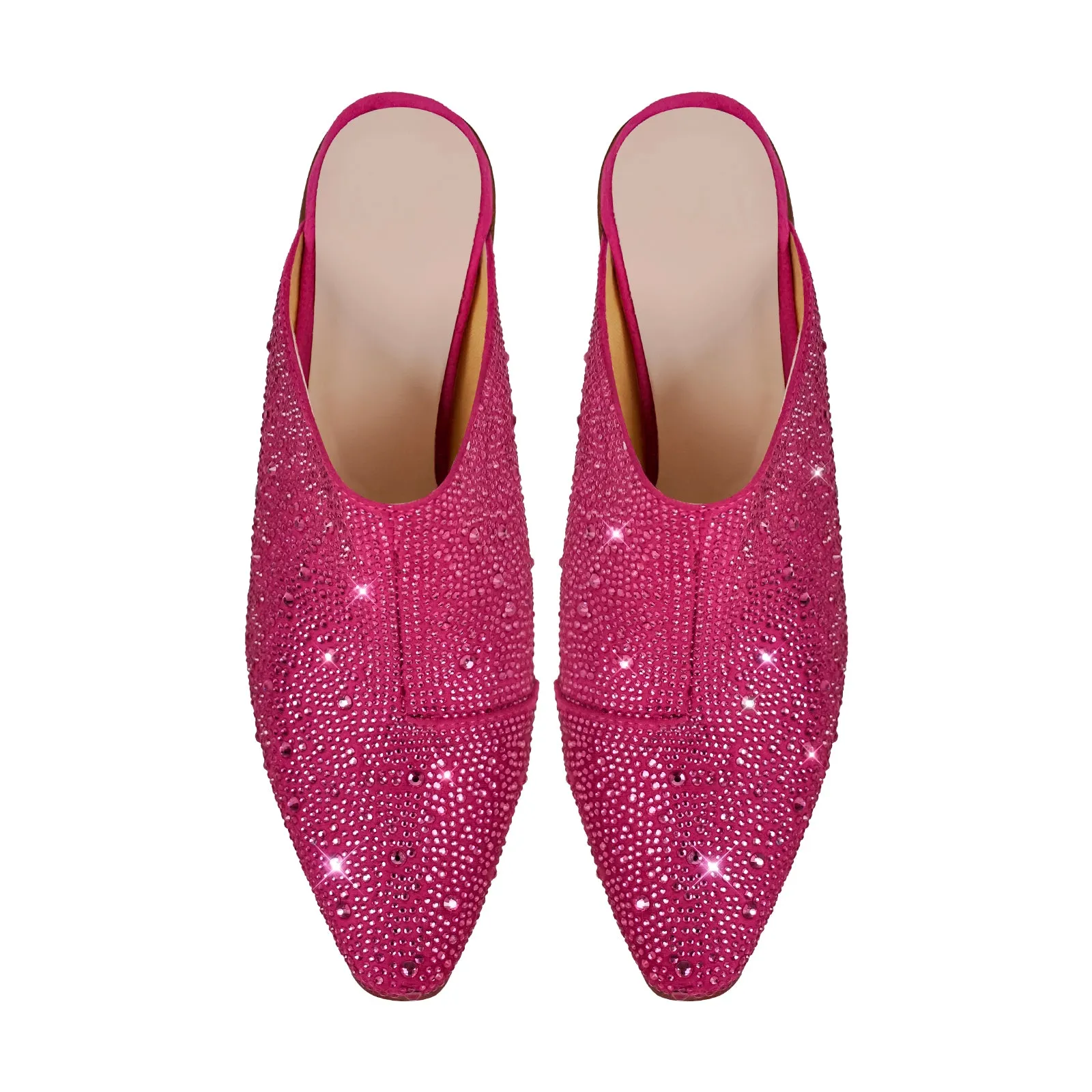 Rhinestone Pointed Toe Chunky Heel Mules