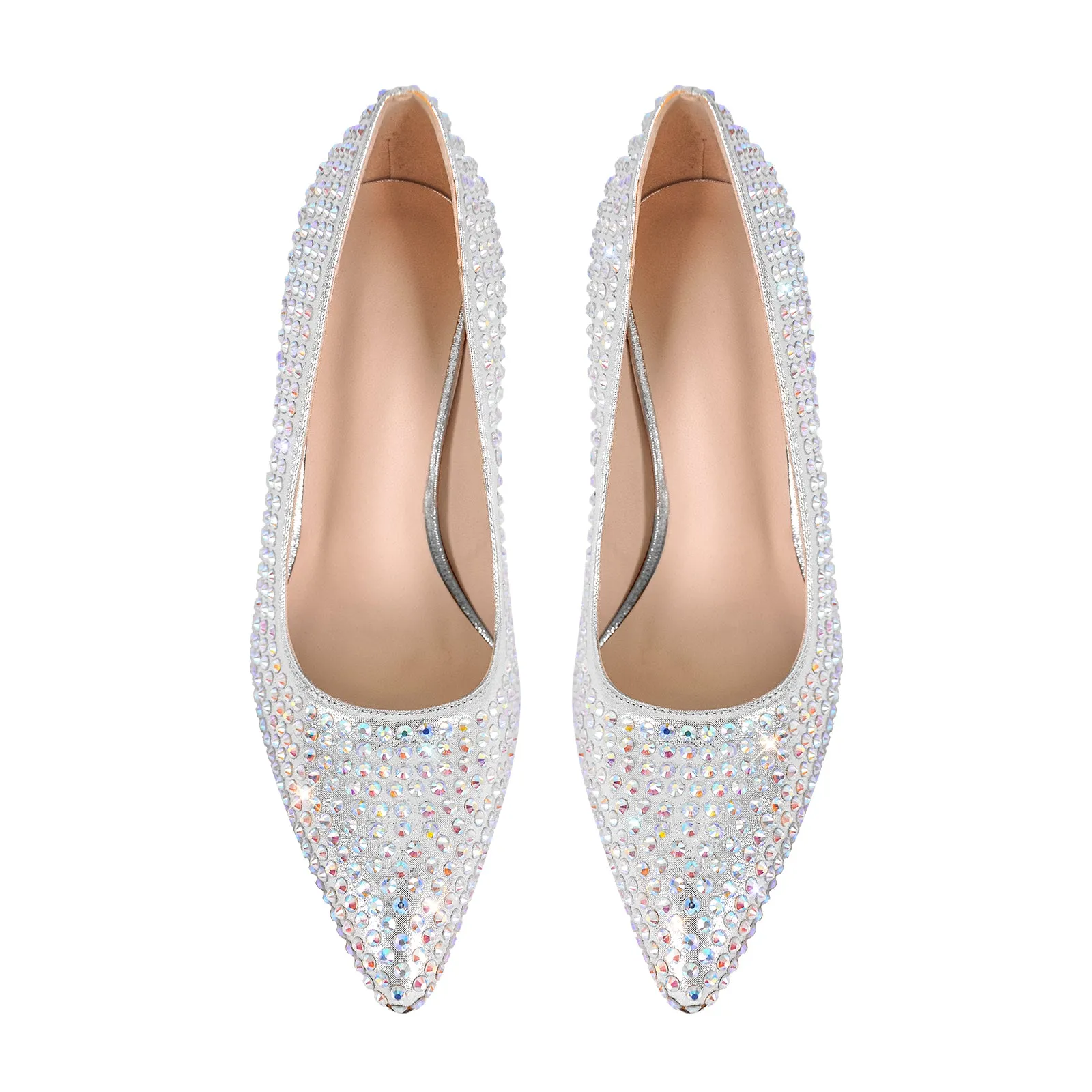 Rhinestone Pointed Toe Chunky Heel Pumps
