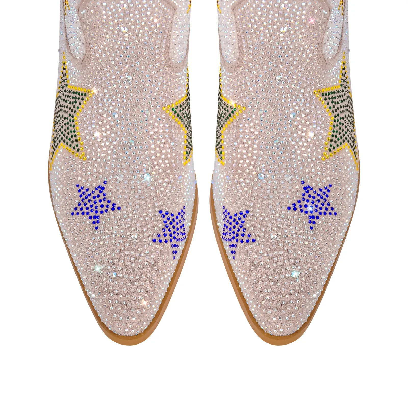 Rhinestone Star Chunky Heel Mid-Calf Western Boots